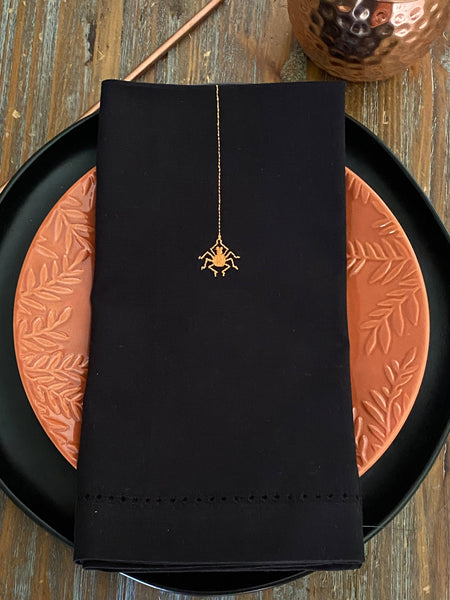 Tiny Halloween Spider Napkins - Set of 4 cloth napkins - White Tulip Embroidery