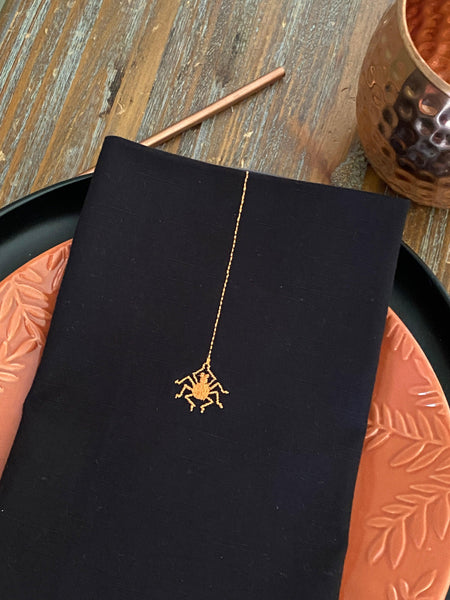 Tiny Halloween Spider Napkins - Set of 4 cloth napkins - White Tulip Embroidery