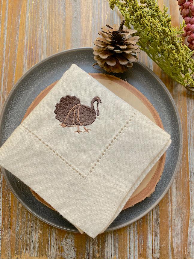 Set of 4 thanksgiving checked linen and cotton blend table napkins  white/red La Redoute Interieurs