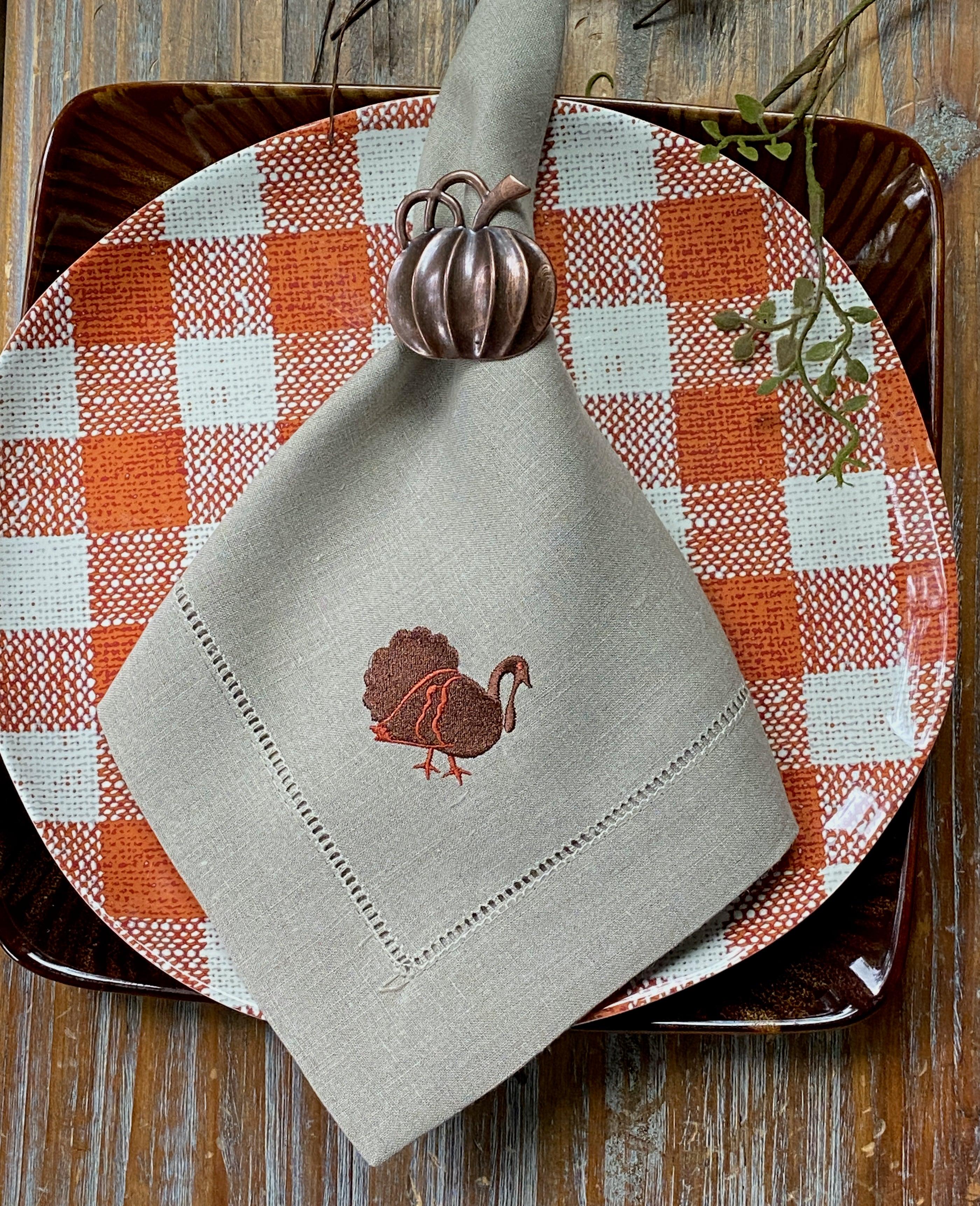 Set of 4 thanksgiving checked linen and cotton blend table napkins  white/red La Redoute Interieurs