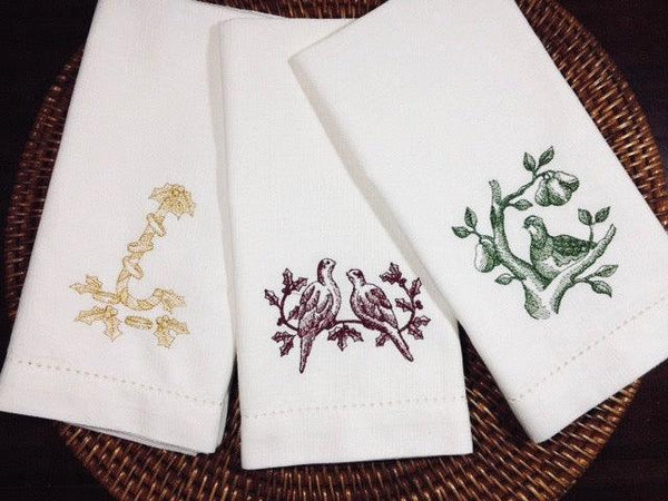Twelve Days of Christmas Cloth Napkins - Set of 12 napkins – White