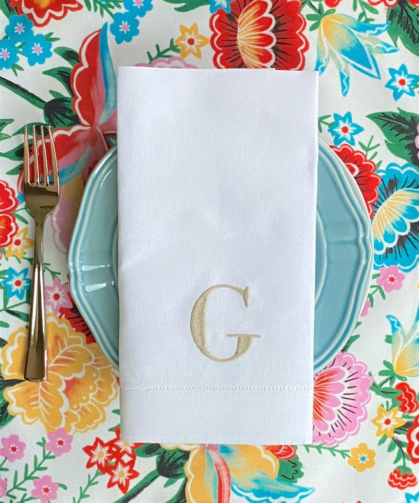 Type Font Monogrammed Cloth Dinner Napkins - Set of 4 napkins - White Tulip Embroidery