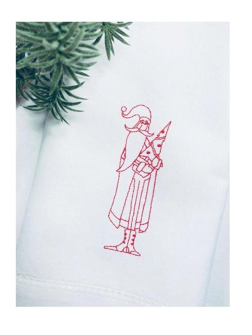 Vintage Santa Claus Victorian Christmas Napkins - Set of 4 napkins - White Tulip Embroidery