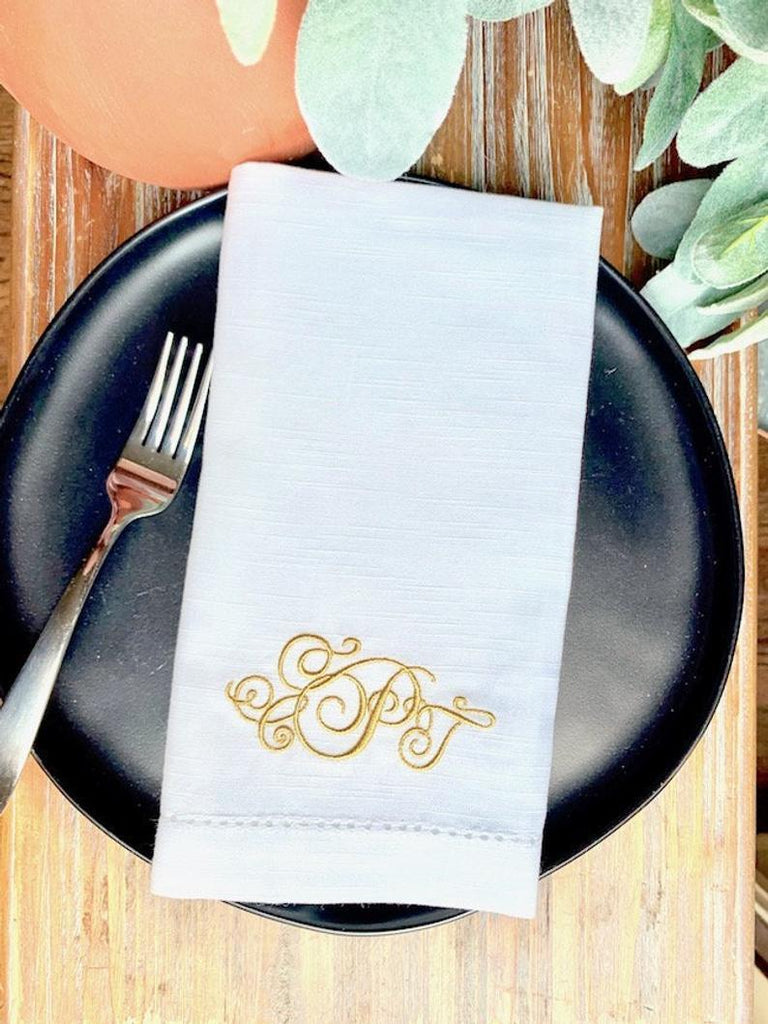 Wendy Monogrammed Embroidered Cloth Napkins - Set of 4 napkins - White Tulip Embroidery