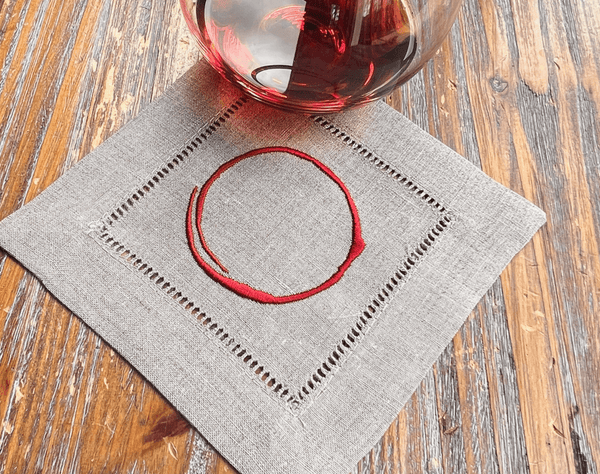 Wine Stain Cocktail Napkins, Set of 4, Funny Cocktail Cloth Napkins – White  Tulip Embroidery