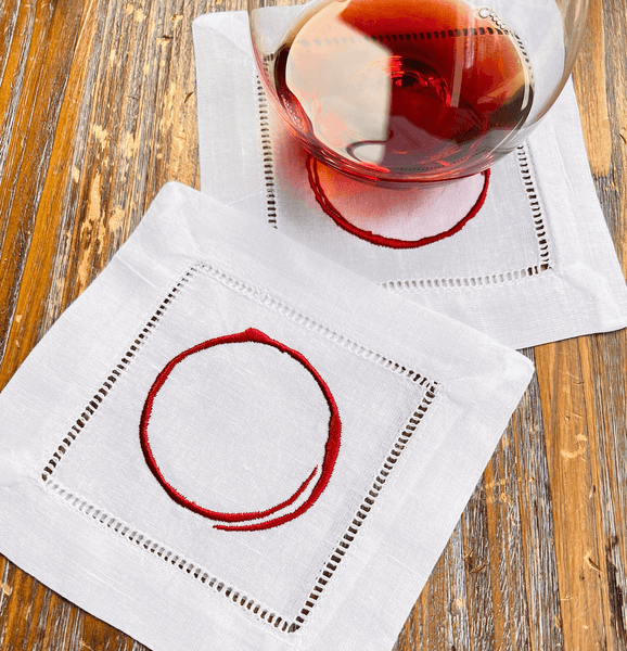 Wine Stain Cocktail Napkins, Set of 4, Funny Cocktail Cloth Napkins – White  Tulip Embroidery
