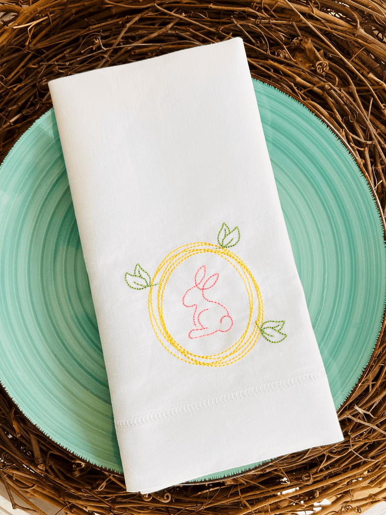 Woodland Easter Bunny Cloth Napkins - Set of 4 napkins - White Tulip Embroidery