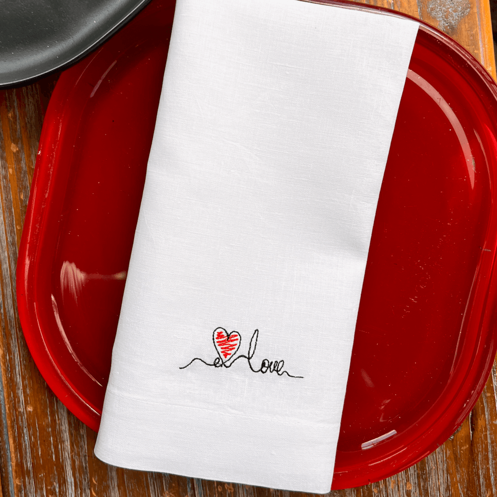 Word Love Embroidered Cloth Napkins - Set of 4 napkins - White Tulip Embroidery